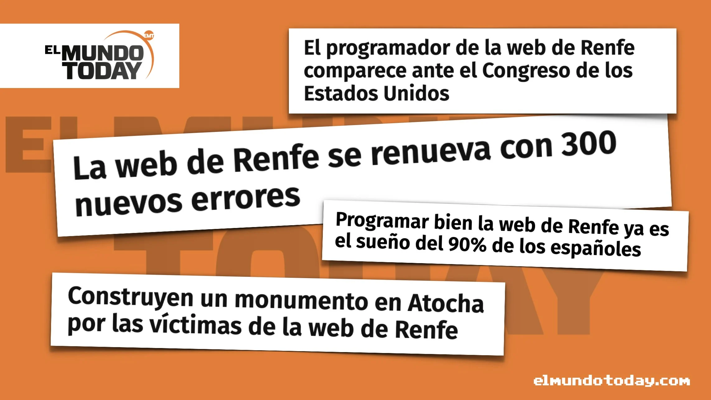 «La web de Renfe se renueva con 300 nuevos errores» y otros chistes de El Mundo Today sobre la web de Renfe